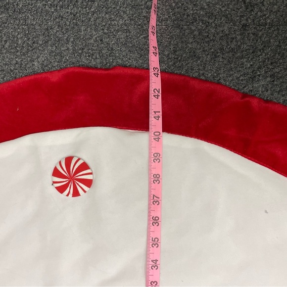 Candy Cane Christmas Tree Skirt 43" Red White Velvet Plush - Picture 8 of 8